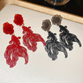 New Chinese Style Resin Flower Hollow Koi Pendant Drop Earrings With Silver Needles view 2