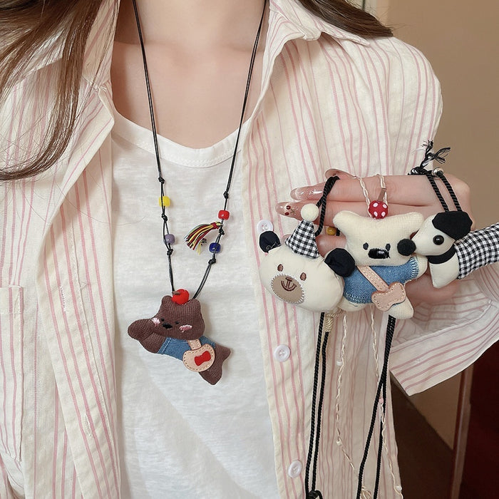 Cute Cloth And Ceramic Teddy Bear Dachshund Pendant Necklace Vacation Style Animal Clavicle Chain For Women