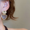 18K Gold Plated Copper Triangle Rhinestone Heart Court Style Drop Earrings With Silver Pins view 3