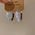18K Gold Plated Copper Hoop Earrings With Silver Posts, Zircon Tiger Eye Vintage Design view 3