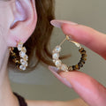 18K Gold Plated Copper Hoop Earrings With Silver Posts, Zircon Tiger Eye Vintage Design view 4