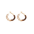 18K Gold Plated Copper Hoop Earrings With Silver Posts, Zircon Tiger Eye Vintage Design view 5