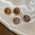 Copper Geometric Round Textured Enamel Stud Earrings With Silver Posts French Court Style view 2