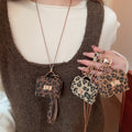 Light Luxury Cowhide Leopard Print Removable Round Pendant Sweater Necklace For Bags And Outfits view 1