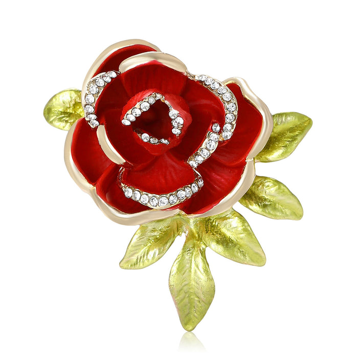Alloy Enamel Rhinestone Rose Brooch For Elegant Women Garment Decoration