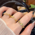 18K Gold Plated Copper Zircon Flower Star Open Ring For Women Light Luxury Court Style view 2