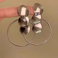 Minimalist Irregular Round Iron Disc Stud Earrings For Women, Statement Geometric Silver Needle Style view 4