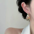 Crystal Rhinestone Geometric Flower Tassel Drop Earrings, Vintage Ethnic Style view 2
