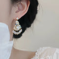 Crystal Rhinestone Geometric Flower Tassel Drop Earrings, Vintage Ethnic Style view 4