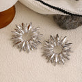 Luxury Irregular Radiant Sunflower Alloy Studs For Women, 3D Hollow Polygon Metal Sunburst Earrings view 3