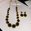 Resin Round Patchwork Pendant Earrings Necklace Jewelry Set French Court Style Choker For Women view 4