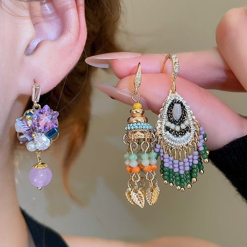 Bohemian Butterfly Artificial Crystal Tassel Drop Earrings Vintage Light Luxury Ear Jewelry