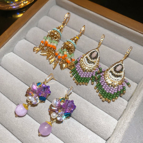 Bohemian Butterfly Artificial Crystal Tassel Drop Earrings Vintage Light Luxury Ear Jewelry