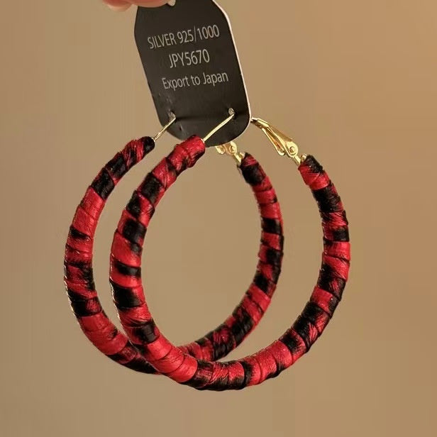 Vintage Leather Leopard Print Geometric Round Hoop Earrings For Women European Style