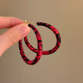 Vintage Leather Leopard Print Geometric Round Hoop Earrings For Women European Style view 3
