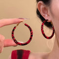 Vintage Leather Leopard Print Geometric Round Hoop Earrings For Women European Style view 2