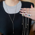 Korean Light Luxury Alloy Silver Pleated Flower Pearl Sweater Necklace For Women view 1