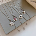 Korean Light Luxury Alloy Silver Pleated Flower Pearl Sweater Necklace For Women view 2