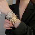 Punk Wide Cuff Alloy Bangle With Pleated Wrinkle Texture For Women view 4