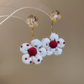 Sweet Style Faux Pearl Zircon Strawberry Bow Flower Stud Earrings With Silver Pins view 3