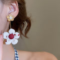 Sweet Style Faux Pearl Zircon Strawberry Bow Flower Stud Earrings With Silver Pins view 4