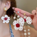 Sweet Style Faux Pearl Zircon Strawberry Bow Flower Stud Earrings With Silver Pins view 2