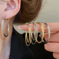 18K Gold Plated Copper Double Layer Cross Hoop Earrings With Silver Posts For Women view 3
