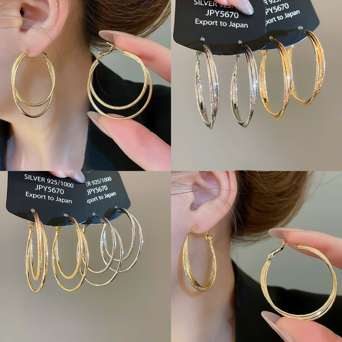 18K Gold Plated Copper Double Layer Cross Hoop Earrings With Silver Posts For Women