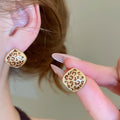 Copper Enamel Leopard Print Diamond Oval French Retro Light Luxury Stud Earrings view 4