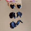 French Court Style Acrylic Petal Tassel Drop Earrings With Silver Pins And Heart Detail view 3