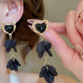 French Court Style Acrylic Petal Tassel Drop Earrings With Silver Pins And Heart Detail view 4