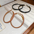 Vintage Ethnic PU Leather Geometric Round Pendant Hoop Earrings With Silver Pins view 4