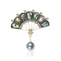 Alloy Rhinestone Shell Fan Brooch Elegant Lapel Pin For Women view 1