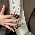 Vacation Style Copper Zircon Gourd Pendant Sweater Necklace With Wood Beads view 3