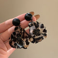 Vintage Ethnic Leopard Print Resin C Shape Flower Petal Stud Earrings With Silver Pins view 4