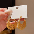 18K Gold Plated Copper Zircon Chain Hollow Round Triangle Ear Cuff Earrings view 2