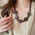 Vintage Wood Bead Geometric Round Pendant Necklace Ethnic Style Clavicle Choker For Women view 3