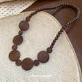 Vintage Wood Bead Geometric Round Pendant Necklace Ethnic Style Clavicle Choker For Women view 4