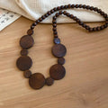 Vintage Wood Bead Geometric Round Pendant Necklace Ethnic Style Clavicle Choker For Women view 2