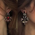 Vintage Zinc Alloy Stud Earrings With Rhinestone Geometric Teardrop Flower Leaf Design view 1