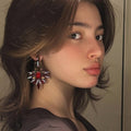 Vintage Zinc Alloy Stud Earrings With Rhinestone Geometric Teardrop Flower Leaf Design view 2