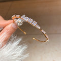 18K Gold Plated Copper Square Open Bangle With Sparkling Zircon French Vintage Luxury Style view 4