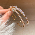 18K Gold Plated Copper Square Open Bangle With Sparkling Zircon French Vintage Luxury Style view 2