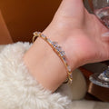 18K Gold Plated Copper Square Open Bangle With Sparkling Zircon French Vintage Luxury Style view 3