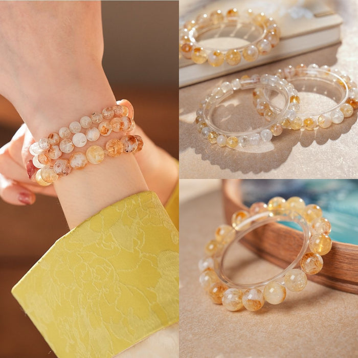 Light Luxury Geometric Faux Crystal Beaded Bracelet For Women, Minimalist Round Bead Fashion Jewelry