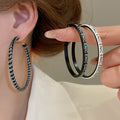 Leather Letter Geometric Round Pendant Hoop Earrings With Sterling Silver Posts For Women view 2