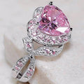 Korean Sweet Heart Ring For Women, Pink Bow Fairy Style Heart Shape Fashion Finger Jewelry view 1