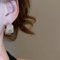 Minimalist Alloy Pleated C Shape Hexagon Geometric Stud Earrings With Silver Pins view 3