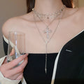 Light Luxury Alloy Layered Cross And Star Pendant Necklace For Women Geometric Clavicle Chain view 1