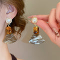 European Style Resin Triangle Diamond Fan Drop Earrings With Silver Posts view 3